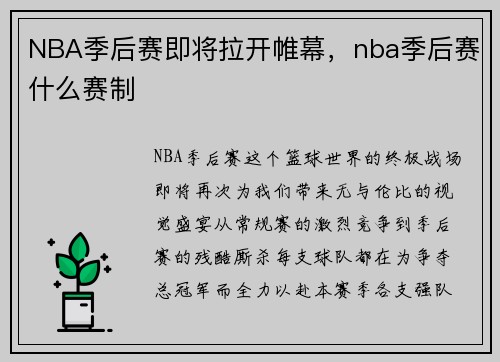 NBA季后赛即将拉开帷幕，nba季后赛什么赛制