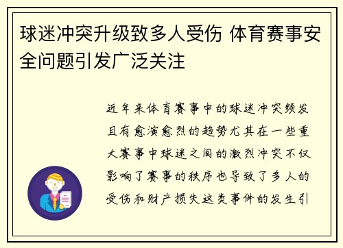 球迷冲突升级致多人受伤 体育赛事安全问题引发广泛关注 球迷冲突升级致多人受伤 体育赛事安全问题引发广泛关注