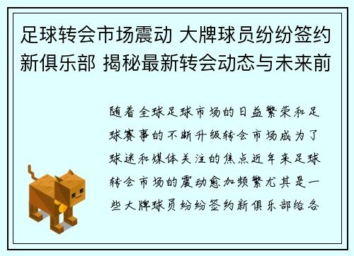 足球转会市场震动 大牌球员纷纷签约新俱乐部 揭秘最新转会动态与未来前景 足球转会市场震动 大牌球员纷纷签约新俱乐部 揭秘最新转会动态与未来前景